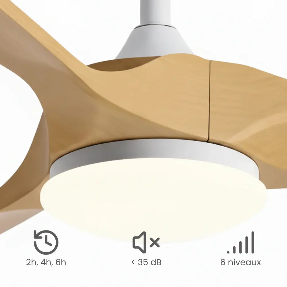 Ventilateur de Plafond Silencieux Bois Naturel Vintage LED