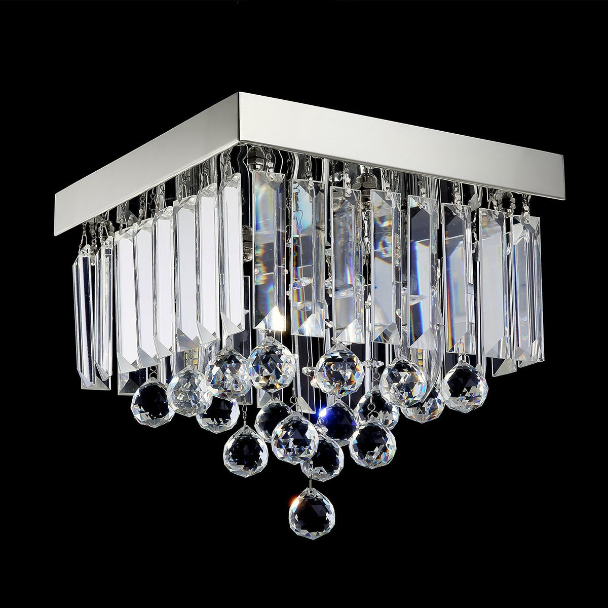 Lustre Carré Cristal Argenté Couloir
