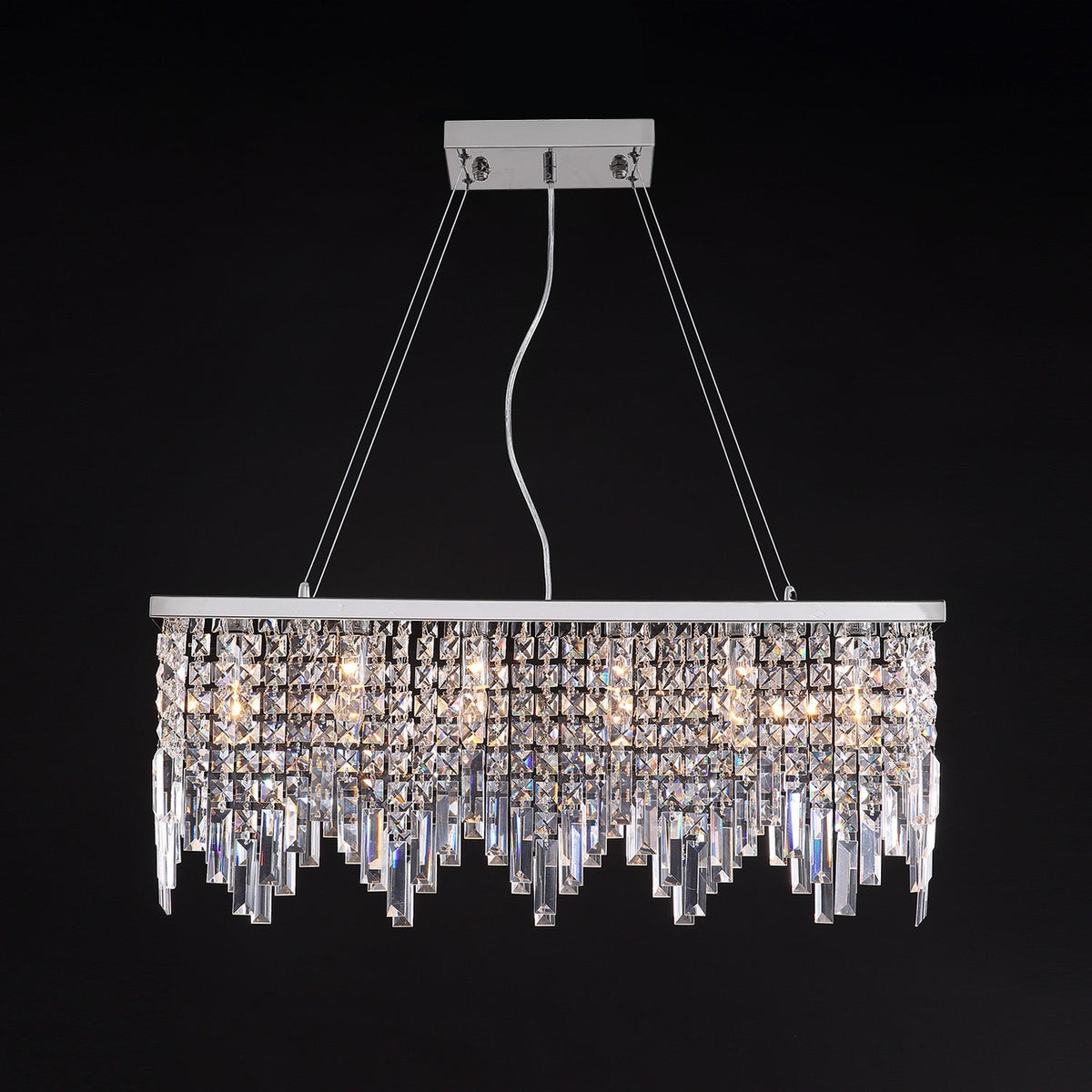 Lustre Rectangulaire Cristal Argenté 4 Lumières
