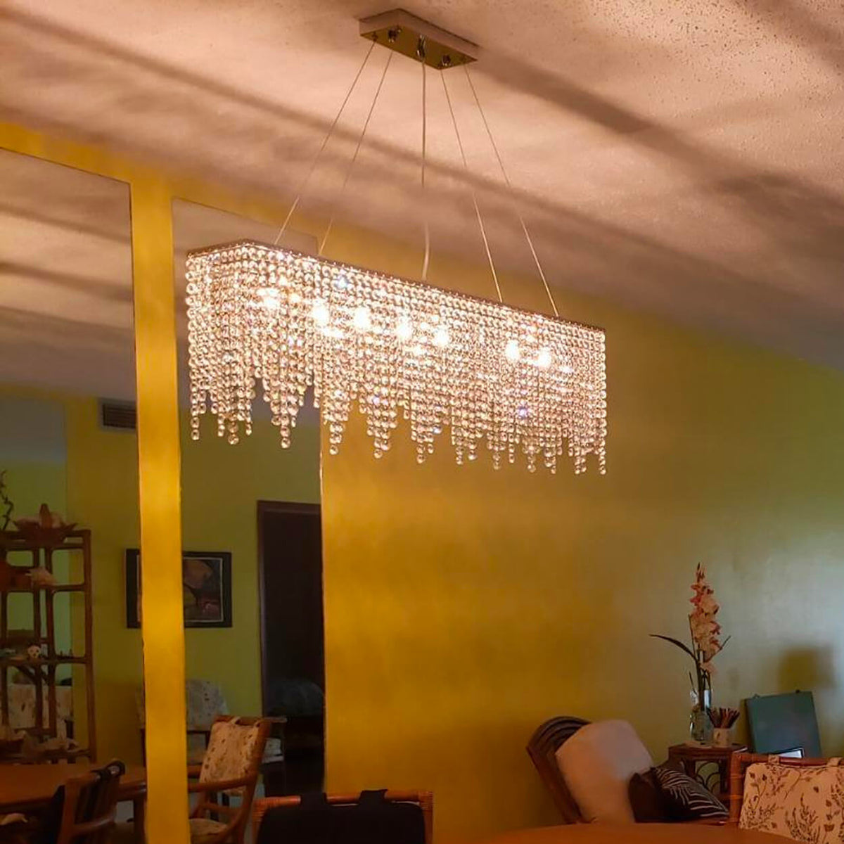 Lustre Rectangulaire Cristal Argenté Linéaire