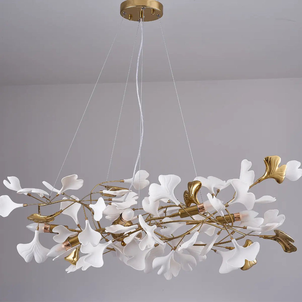 Lustre Feuilles en Céramique et Métal Doré