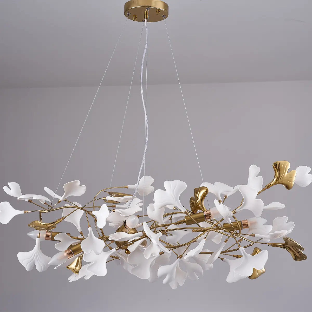 Lustre Feuilles en Céramique et Métal Doré