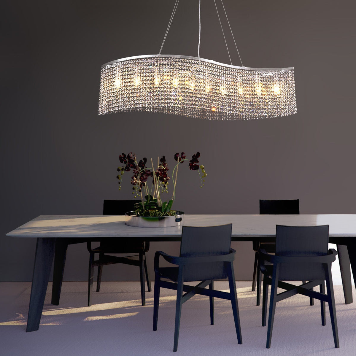 Lustre Rectangulaire Cristal Salle à Manger Vague