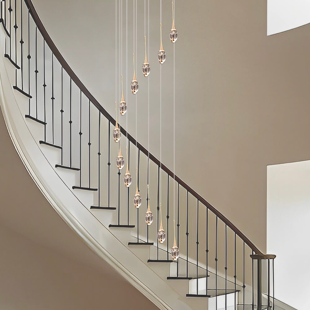 Lustre Rotatif en Cristal LED pour Escalier