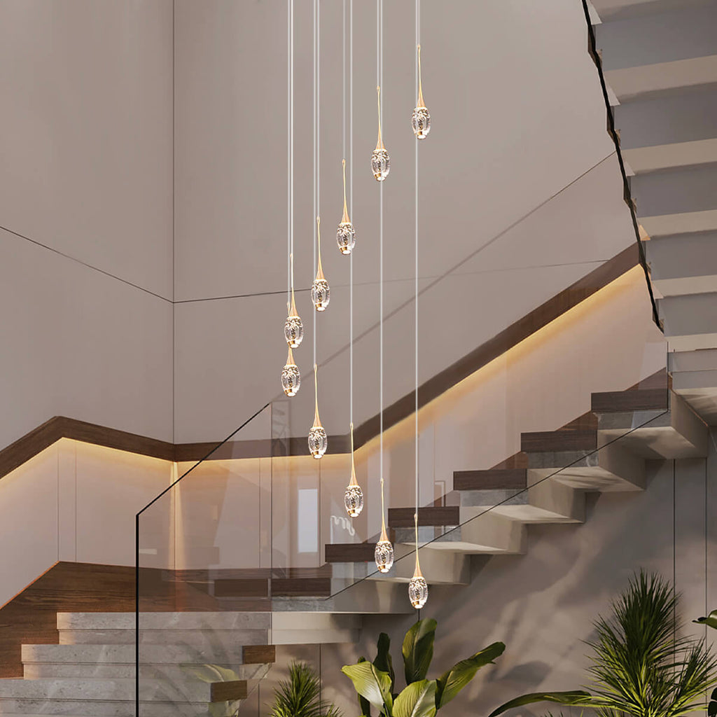 Lustre Rotatif en Cristal LED pour Escalier