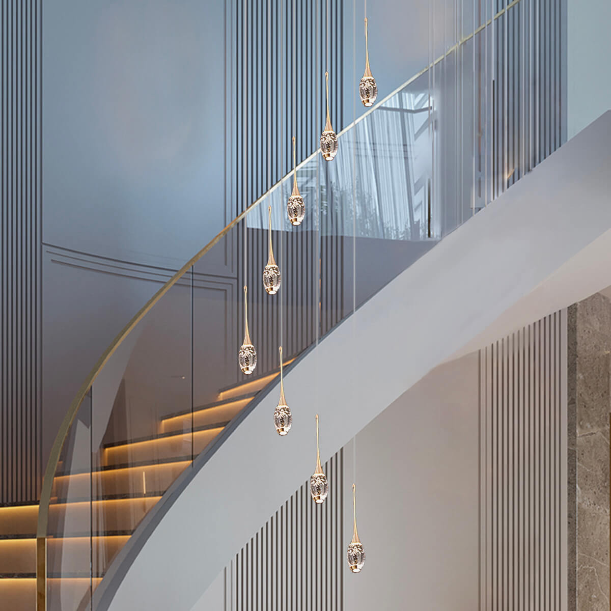 Lustre Rotatif en Cristal LED pour Escalier