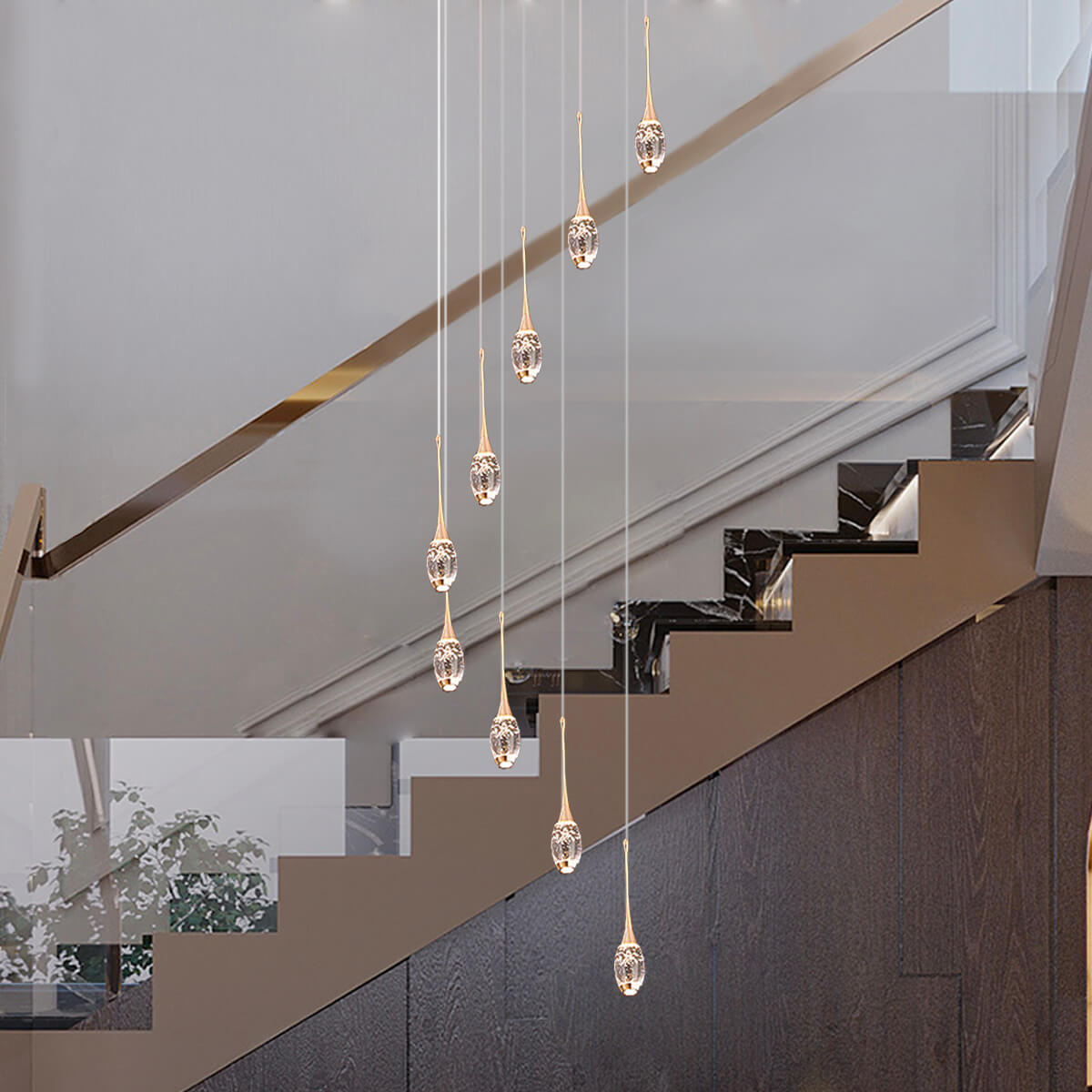 Lustre Rotatif en Cristal LED pour Escalier