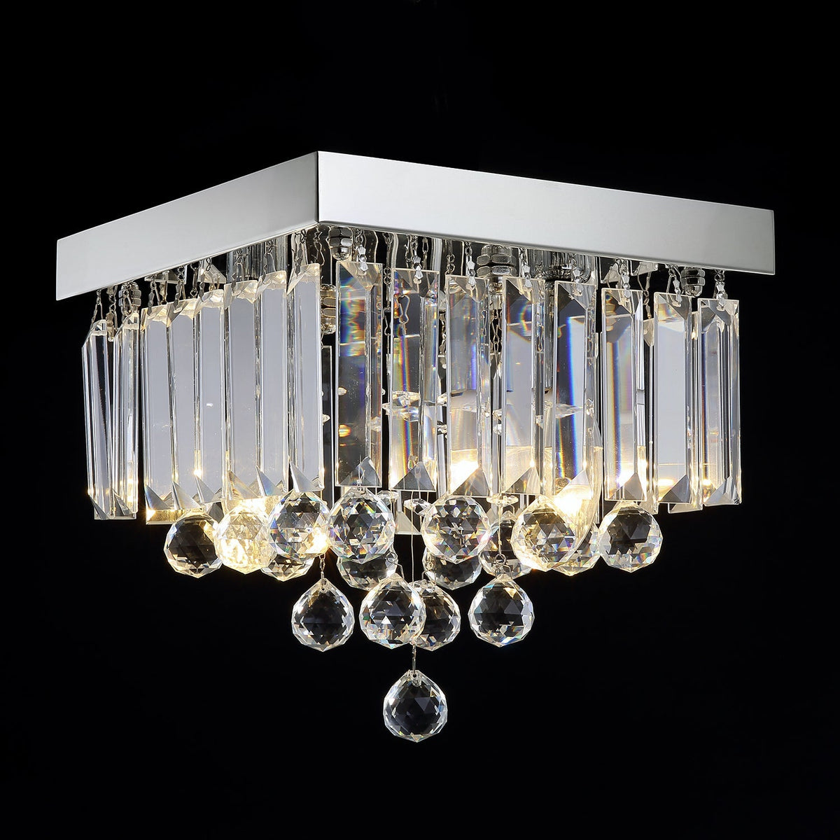 Lustre Carré Cristal Argenté Couloir