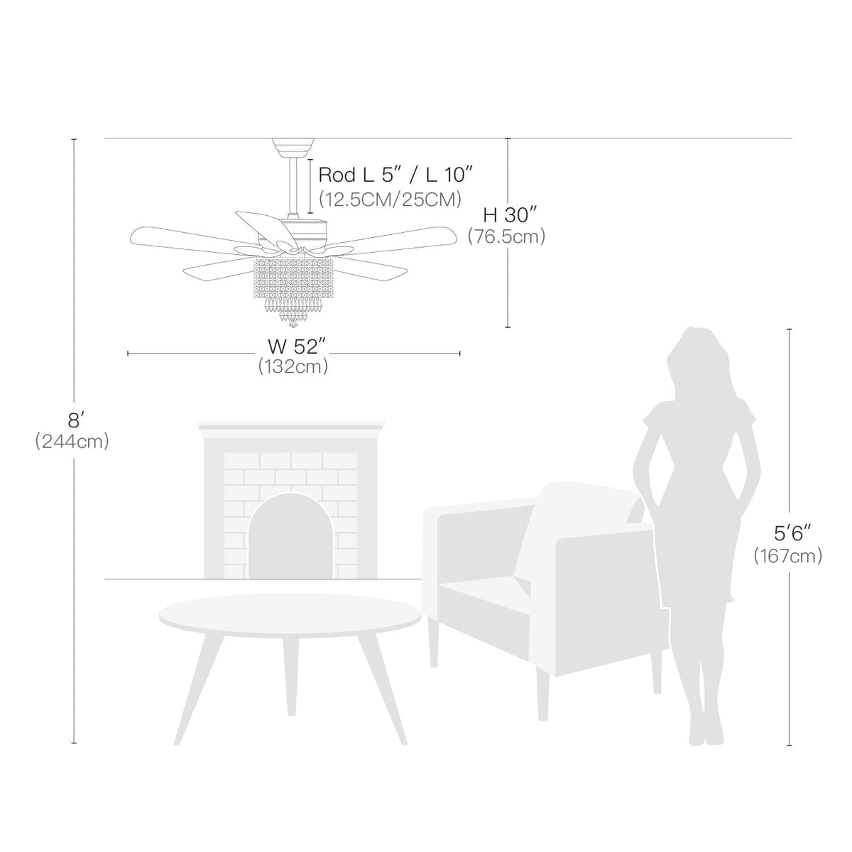 Ventilateur de Plafond Rond Cristal Argenté