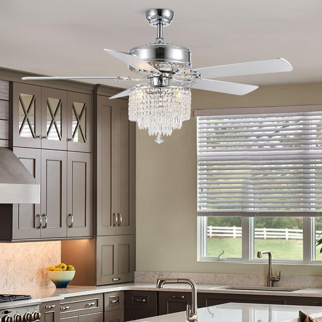 Ventilateur de Plafond Rond Cristal Argenté