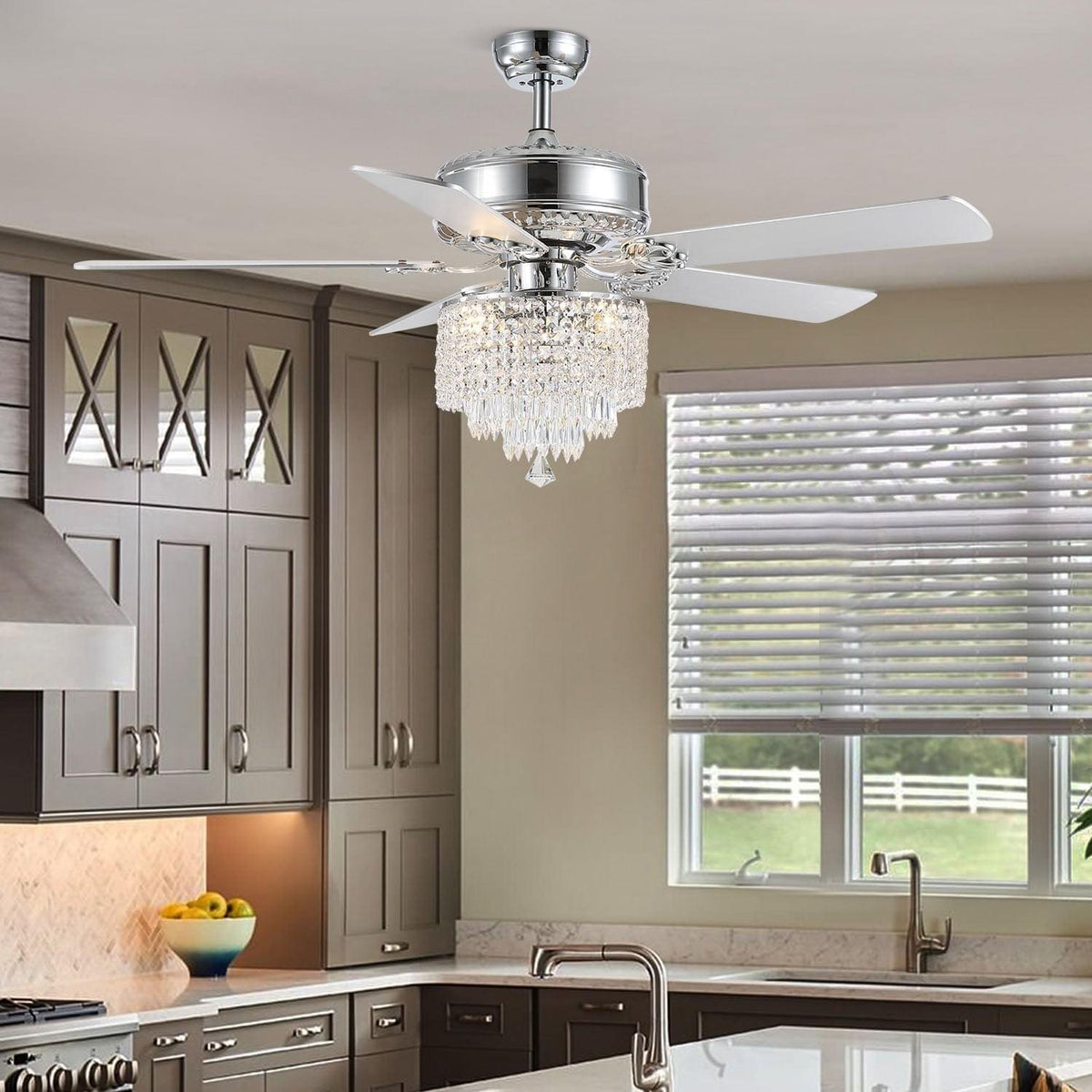 Ventilateur de Plafond Rond Cristal Argenté