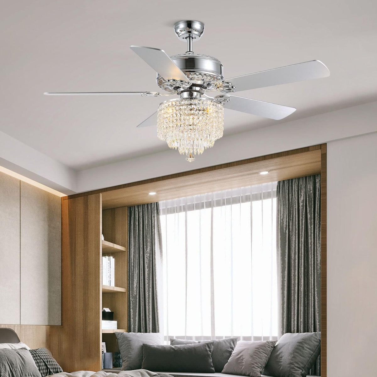 Ventilateur de Plafond Rond Cristal Argenté