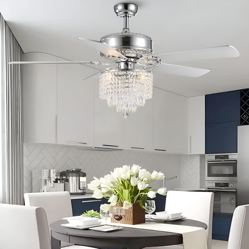 Ventilateur de Plafond Rond Cristal Argenté