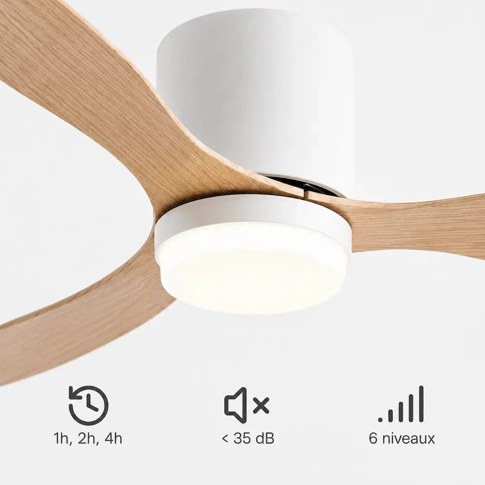 Ventilateur de Plafond Silencieux Bois Clair LED