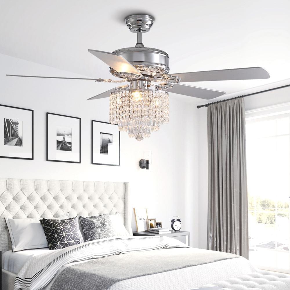 Ventilateur de Plafond Rond Cristal Argenté