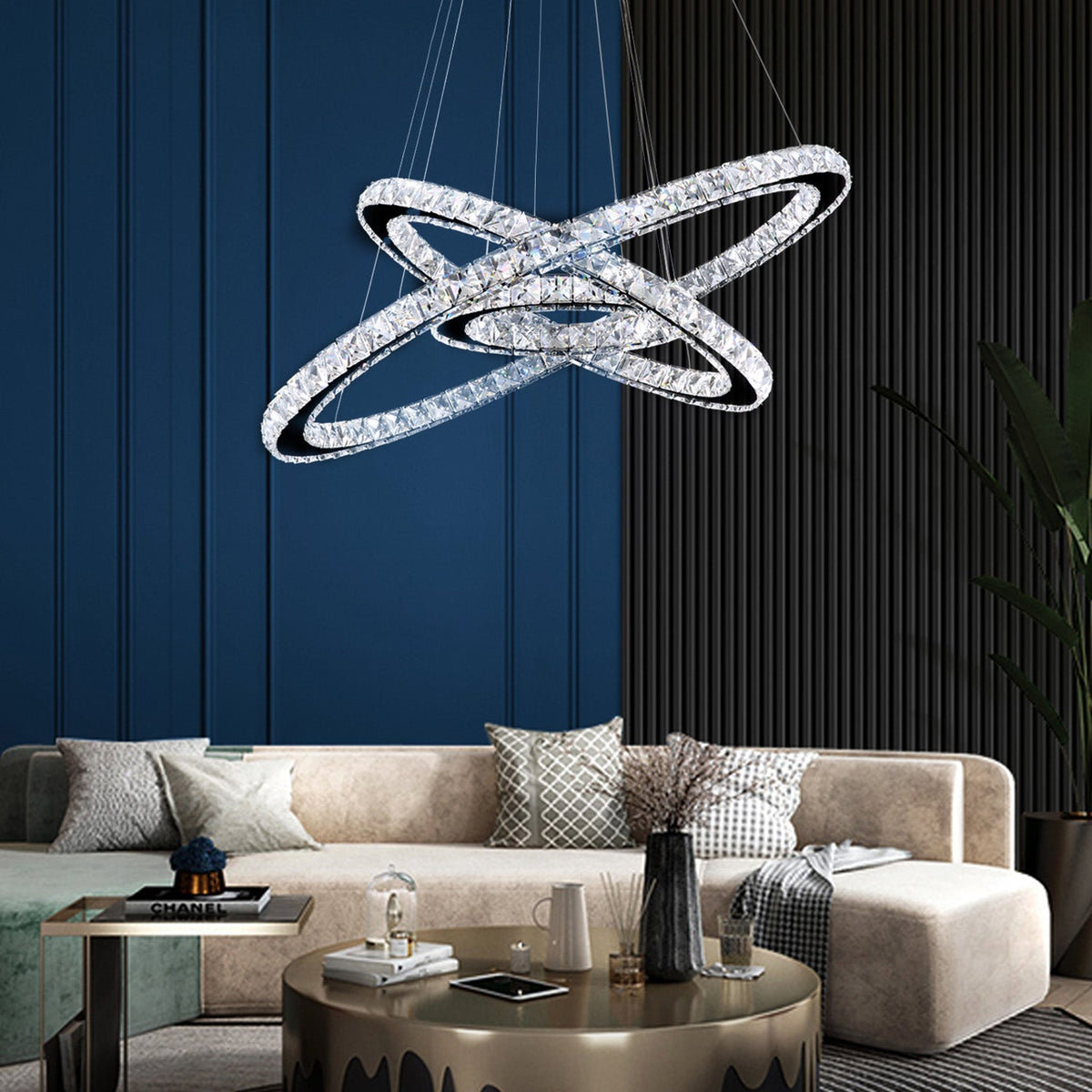 Lustre Rectangulaire Cristal Argenté Anneau