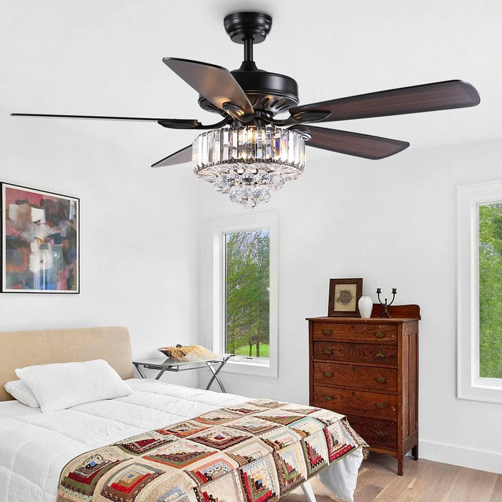 Ventilateur de Plafond Cristal Noir & Chrome