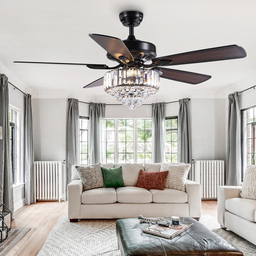 Ventilateur de Plafond Cristal Noir & Chrome