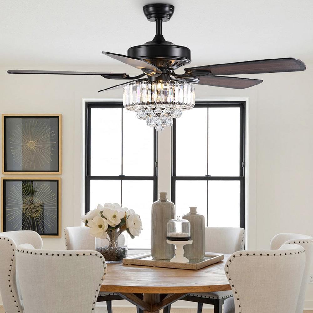 Ventilateur de Plafond Cristal Noir & Chrome