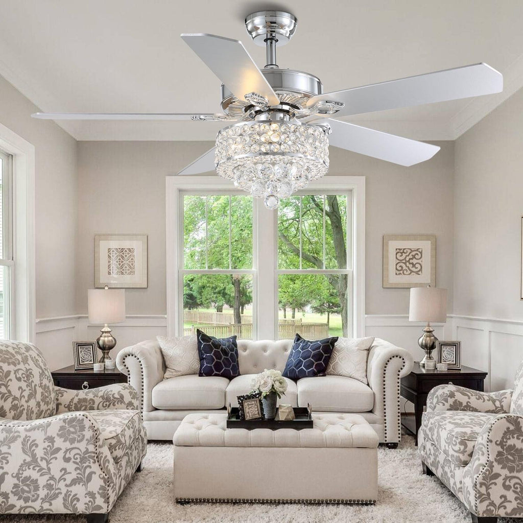 Ventilateur de Plafond Cristal Argenté 3 Lumières