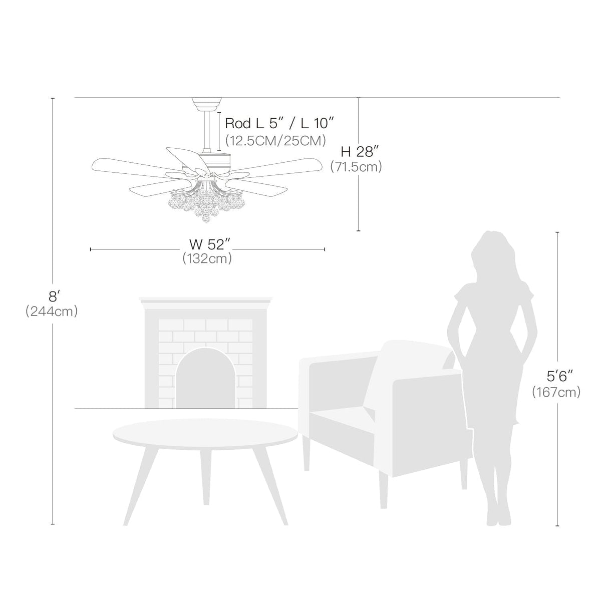Ventilateur de Plafond Cristal Gouttes