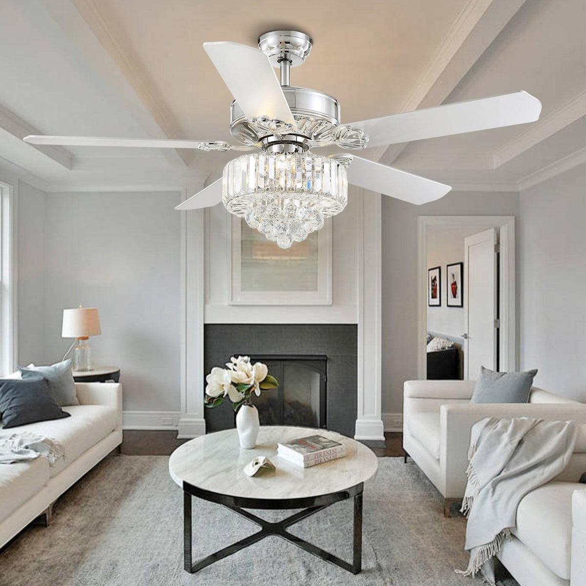 Ventilateur de Plafond Cristal Noir & Chrome