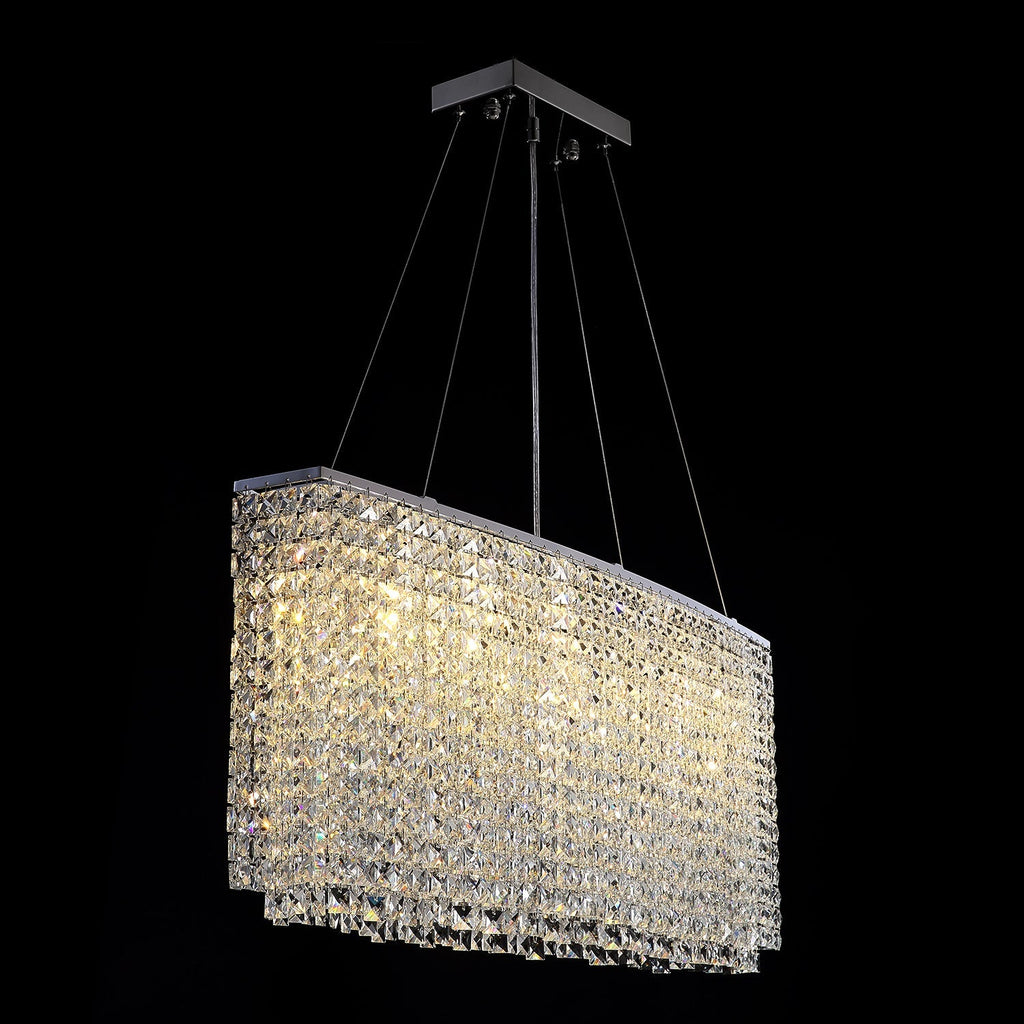 Lustre Rectangulaire Cristal Argenté Salle à Manger