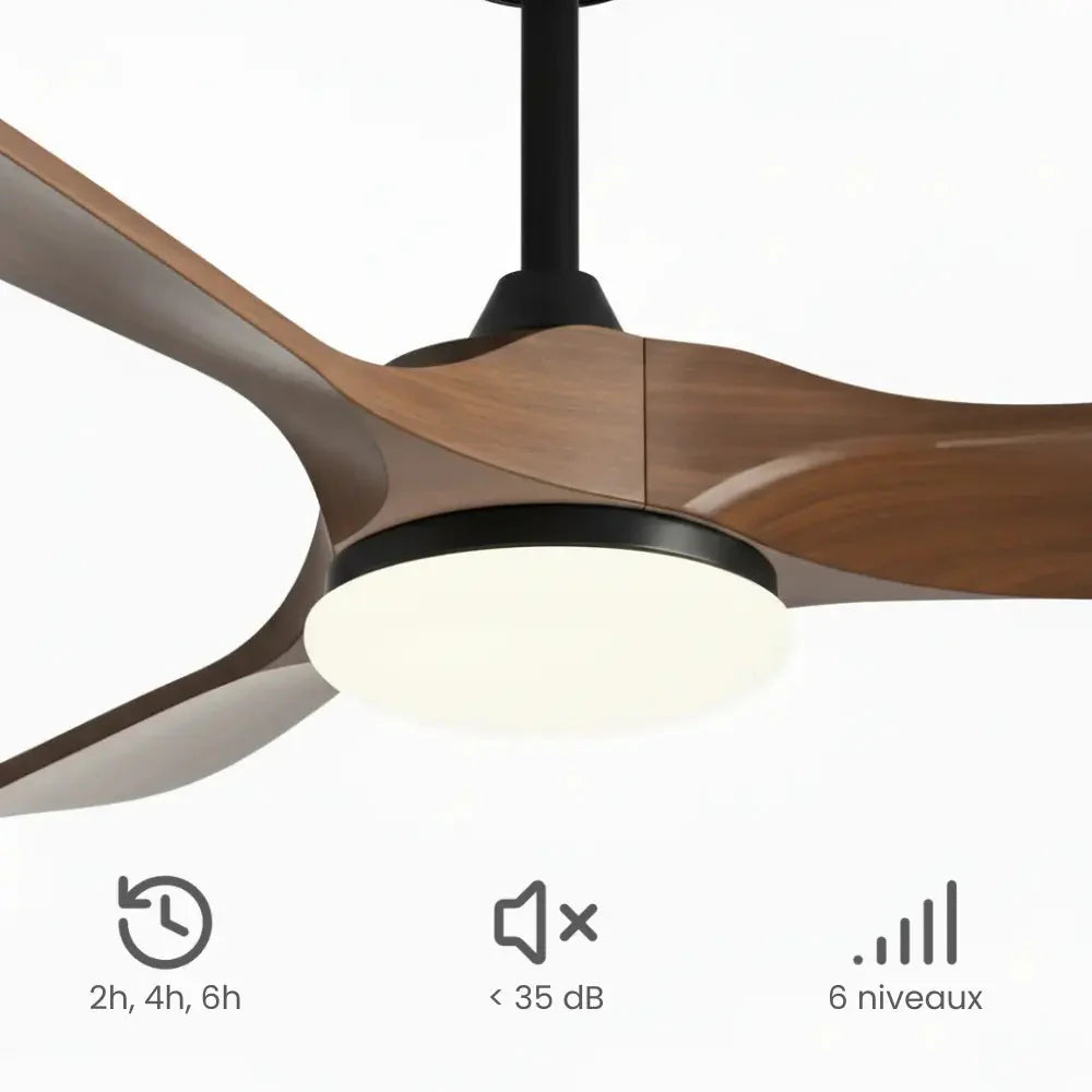 Ventilateur de Plafond Silencieux Bois Foncé et Noir LED