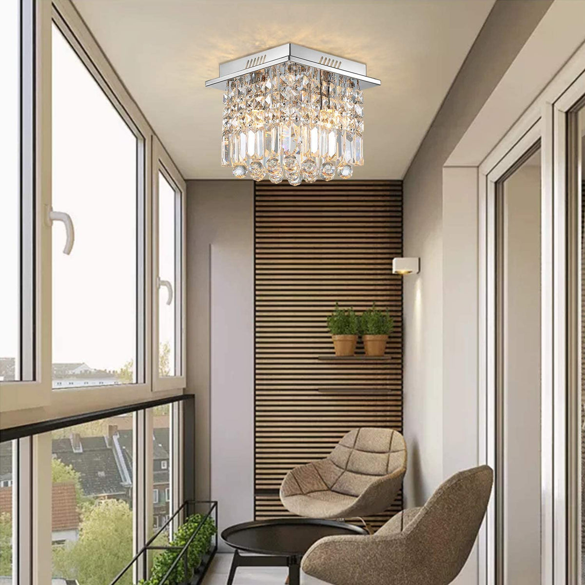 Plafonnier Carré Cristal Argenté