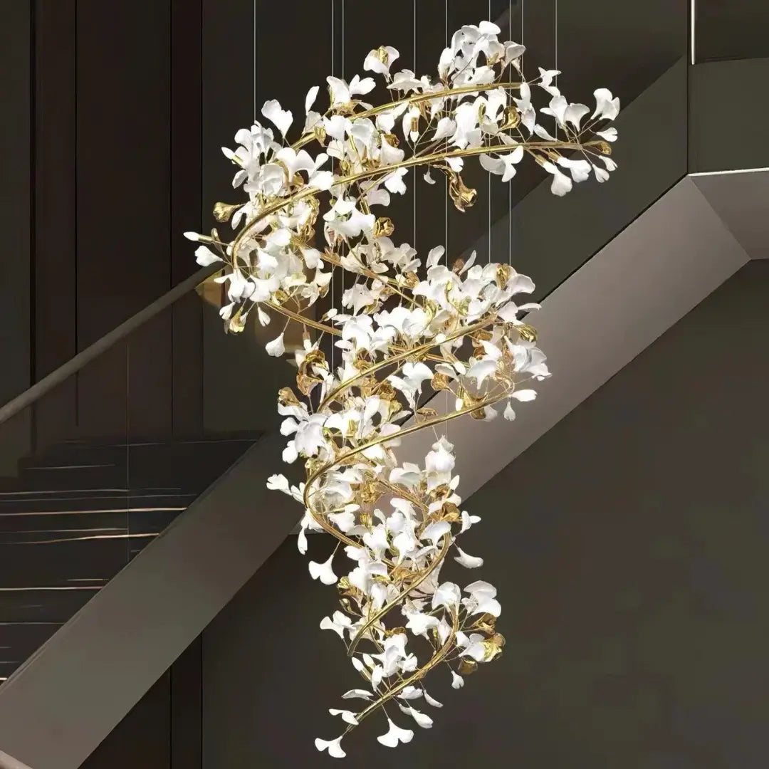 Lustre Floral Doré en Céramique