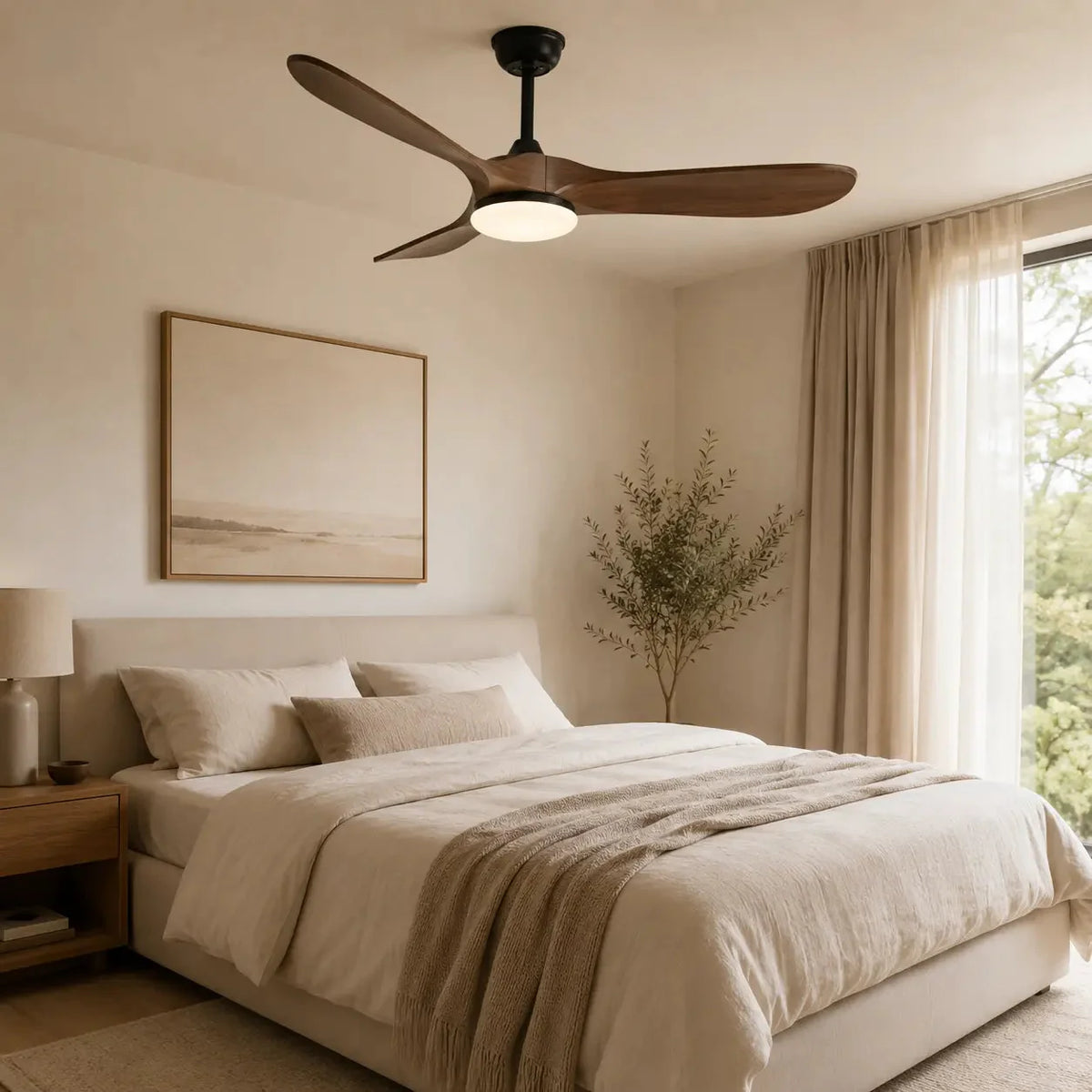 Ventilateur de Plafond Silencieux Bois Foncé et Noir LED
