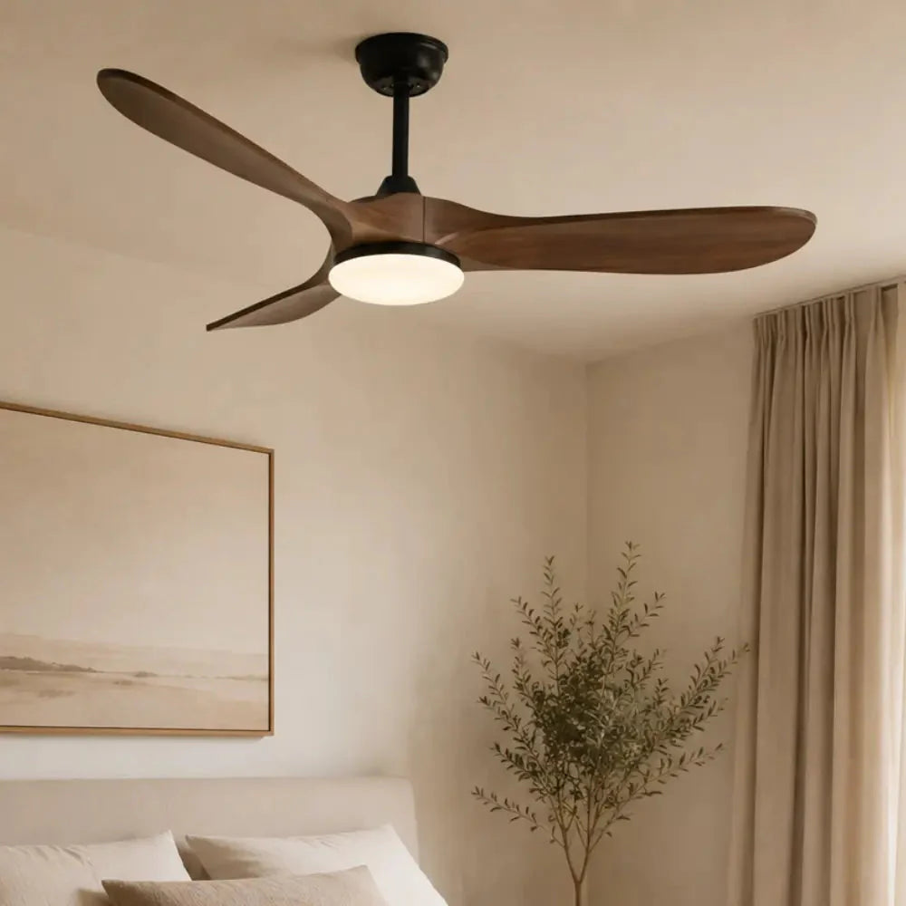 Ventilateur de Plafond Silencieux Bois Foncé et Noir LED