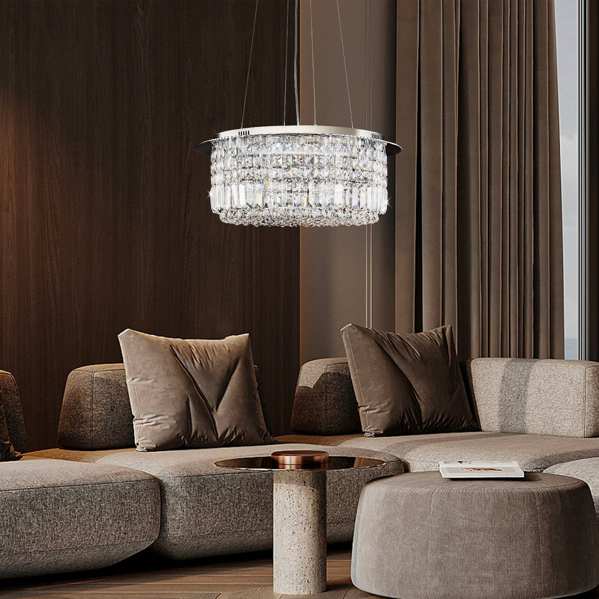 Lustre Rond Cristal Salle à Manger Tambour