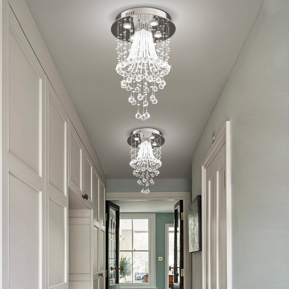 Lustre Rond Cristal Argenté Salon