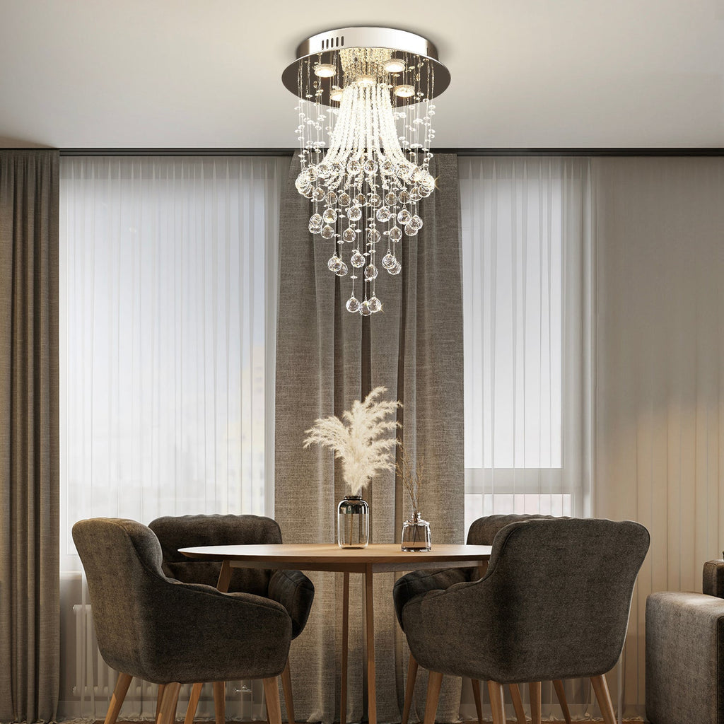 Lustre Rond Cristal Argenté Salon