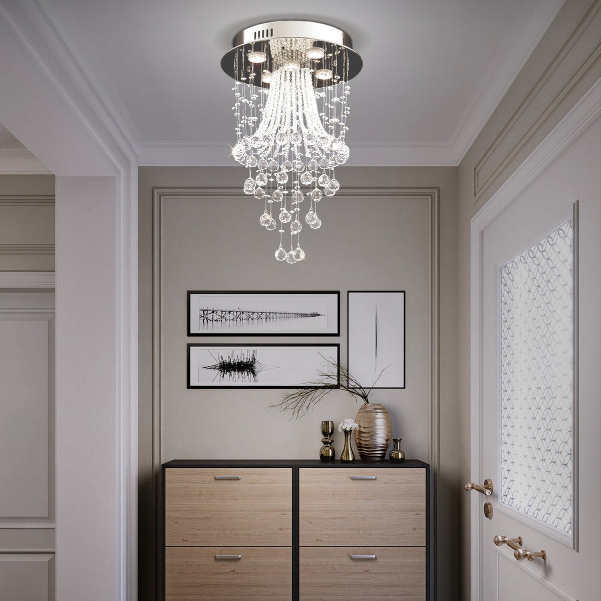 Lustre Rond Cristal Argenté Salon