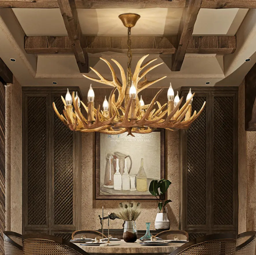 Lustre Bois de Cerf en Résine et Métal