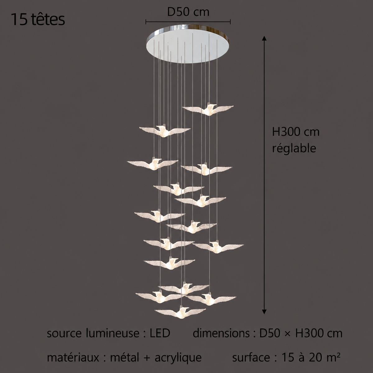 Suspension LED Oiseau Design Moderne