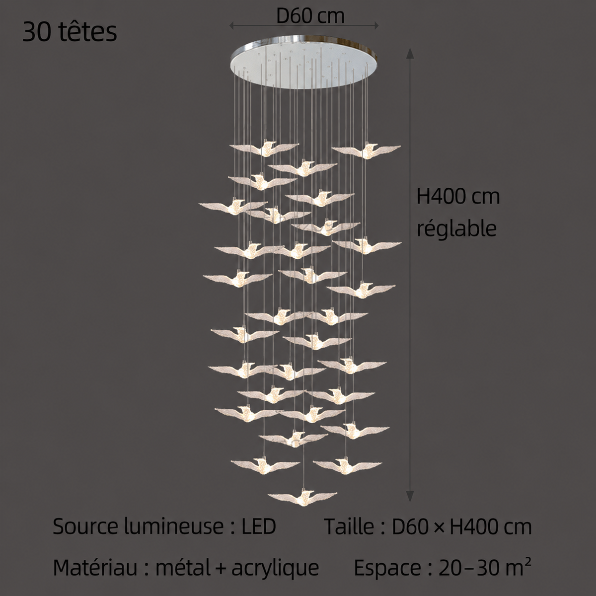 Suspension LED Oiseau Design Moderne