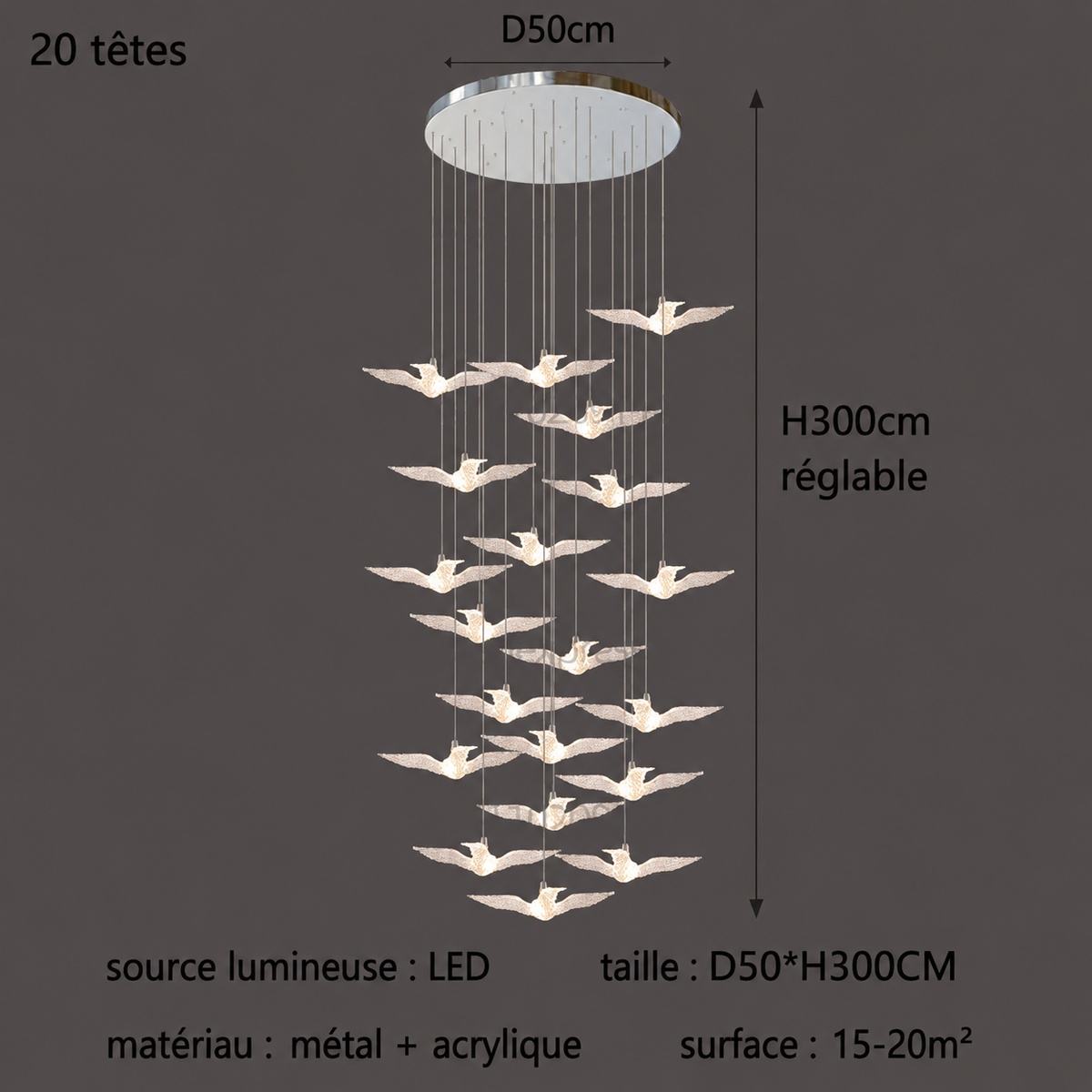 Suspension LED Oiseau Design Moderne