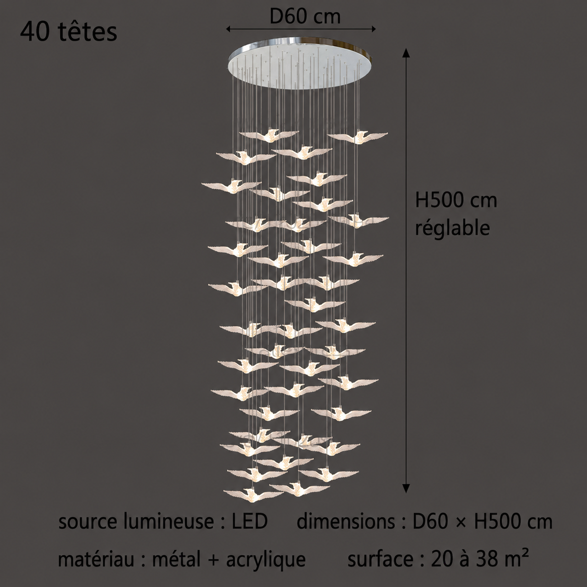 Suspension LED Oiseau Design Moderne