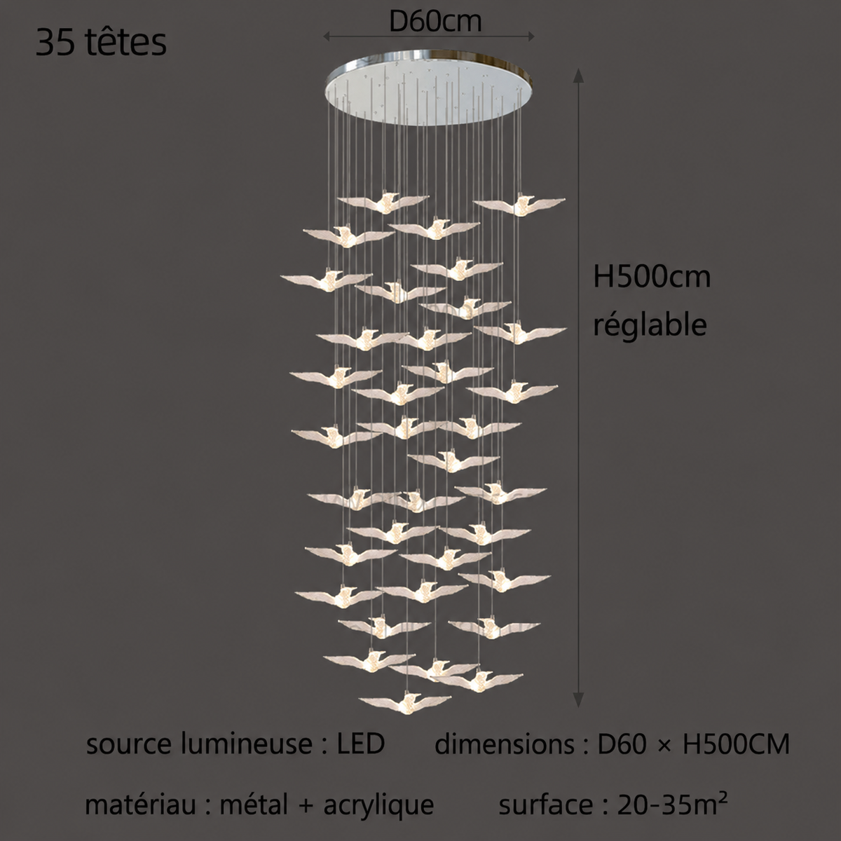 Suspension LED Oiseau Design Moderne