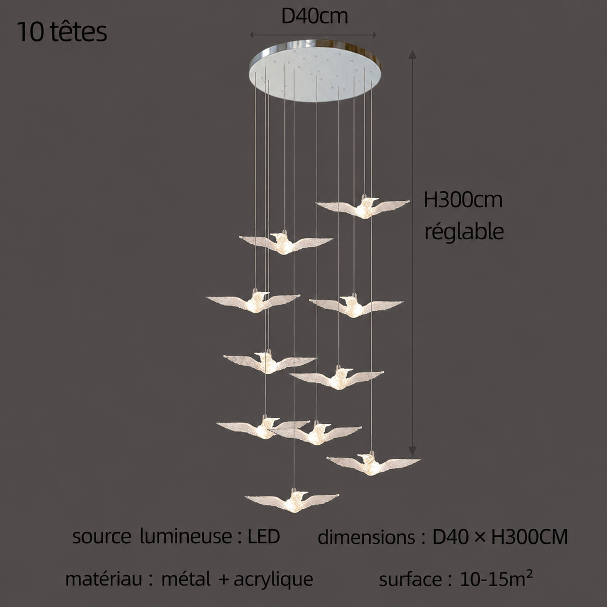 Suspension LED Oiseau Design Moderne