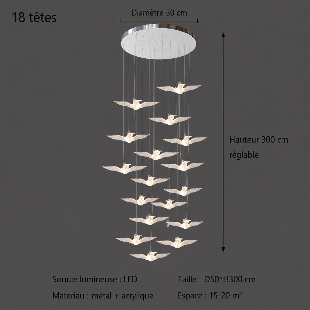 Suspension LED Oiseau Design Moderne