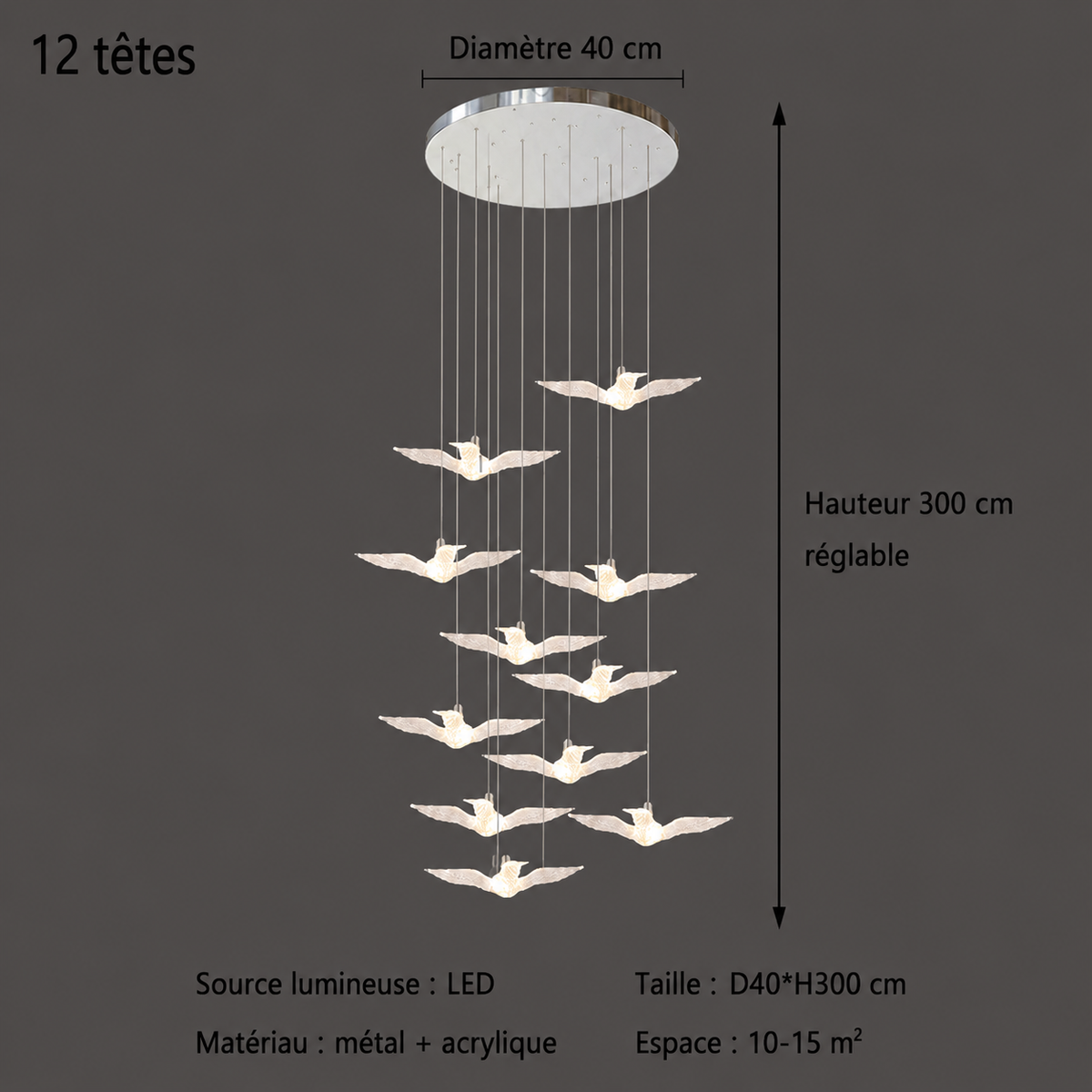 Suspension LED Oiseau Design Moderne