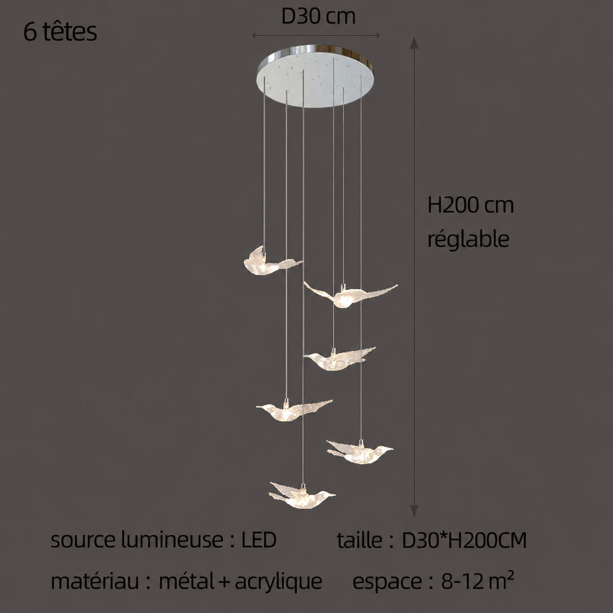 Suspension LED Oiseau Design Moderne