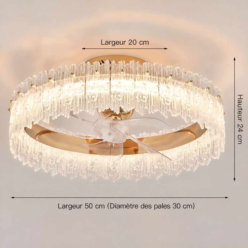 Ventilateur de Plafond Cristal Doré Oscillant