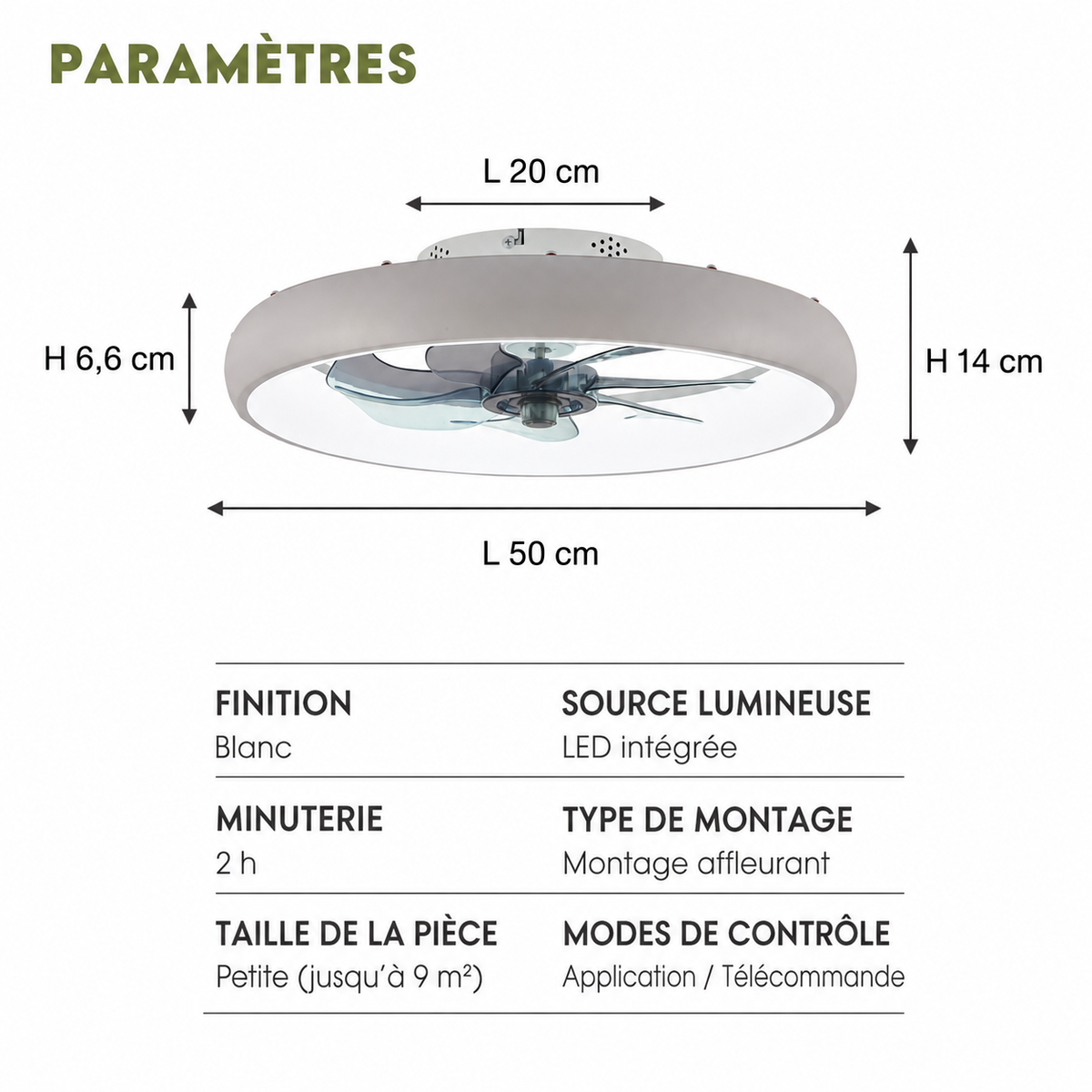 Ventilateur de Plafond Compact Blanc