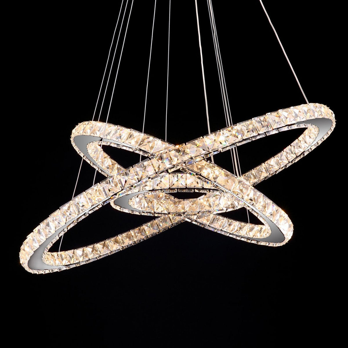 Lustre Rectangulaire Cristal Argenté Anneau