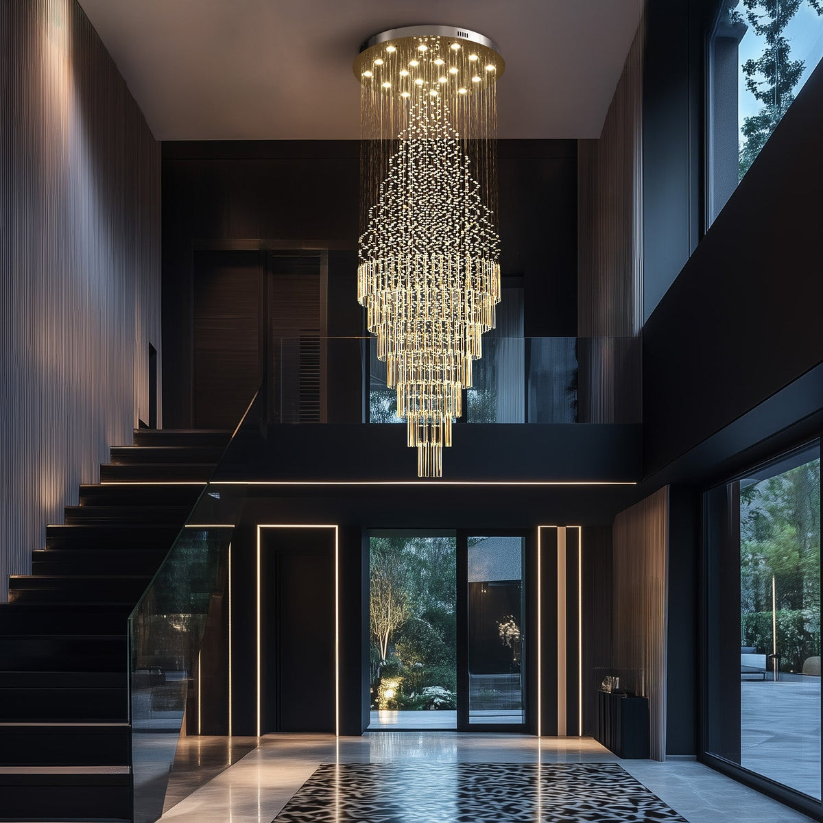 Lustre Gouttes Cristal Entrée